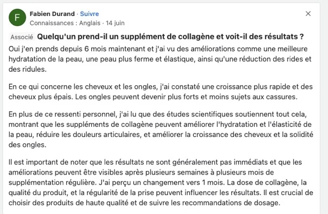 avis positifs d'une cure de collagene avant après