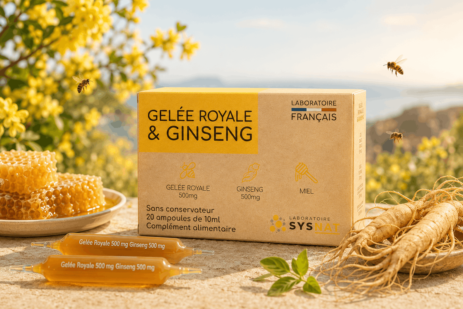 Gelée Royale et Ginseng SYSNAT en ampoules avec miel