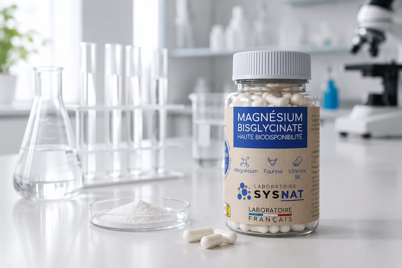 Magnésium Bisglycinate SYSNAT dans un environnement lumineux et naturel